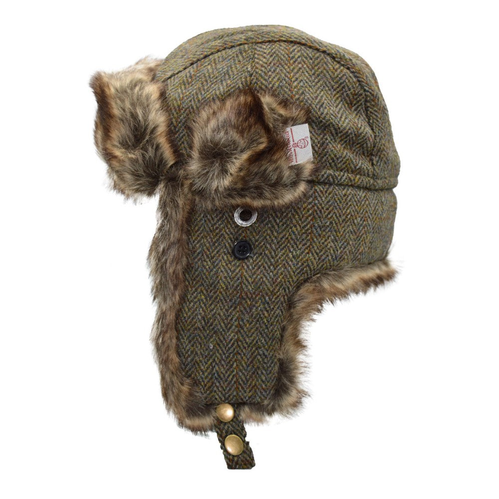 Pälsmössa Harris Tweed- Trapper Hat Charcoal 